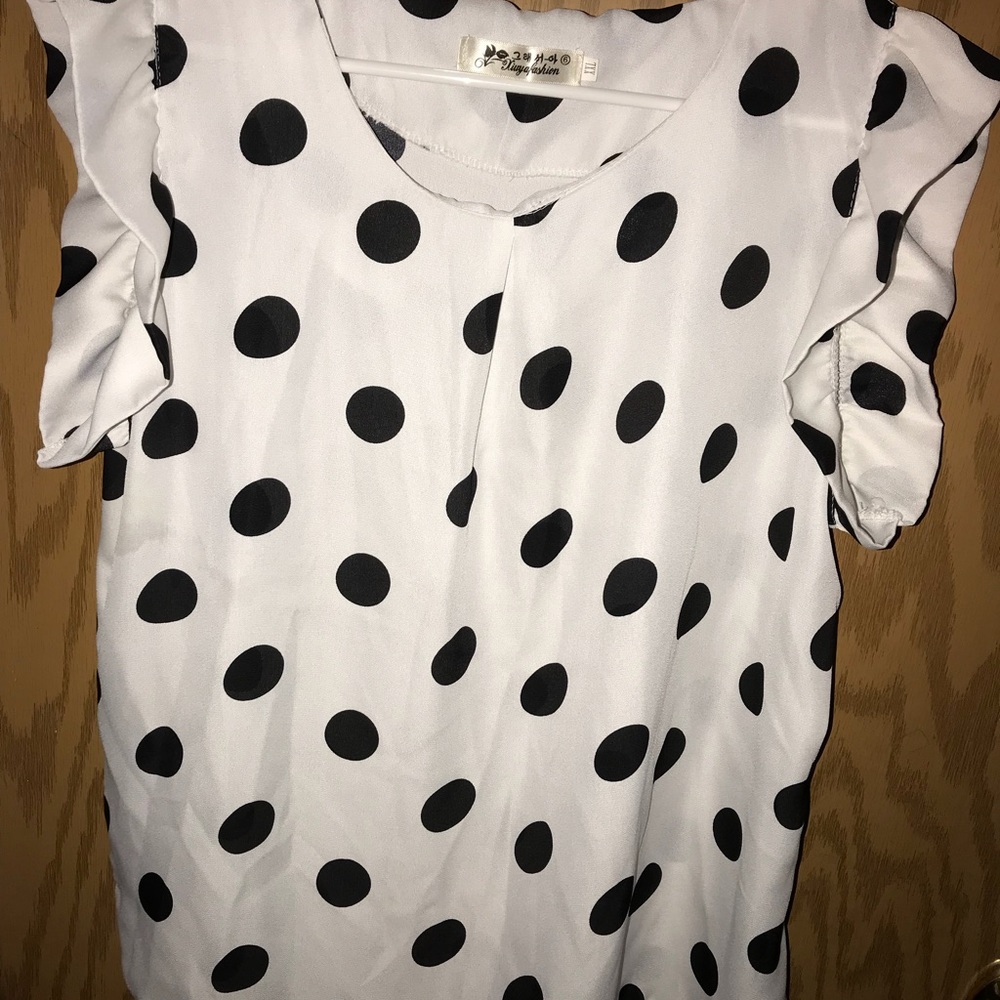 black and white polka dot shirt